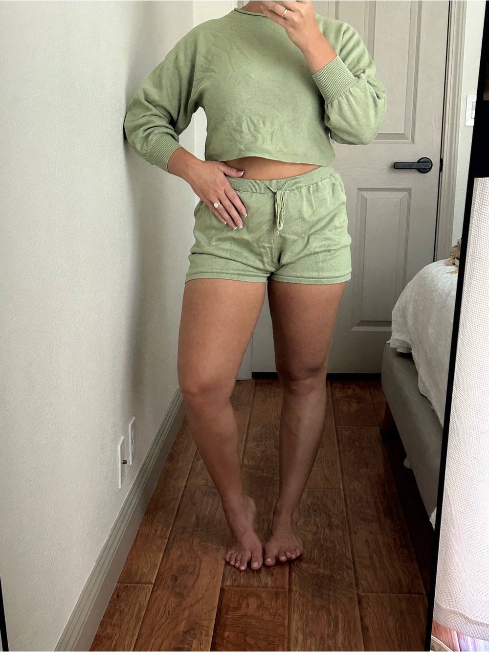 SYZRI Women's Light Green Terry Cloth Drawstring Shorts